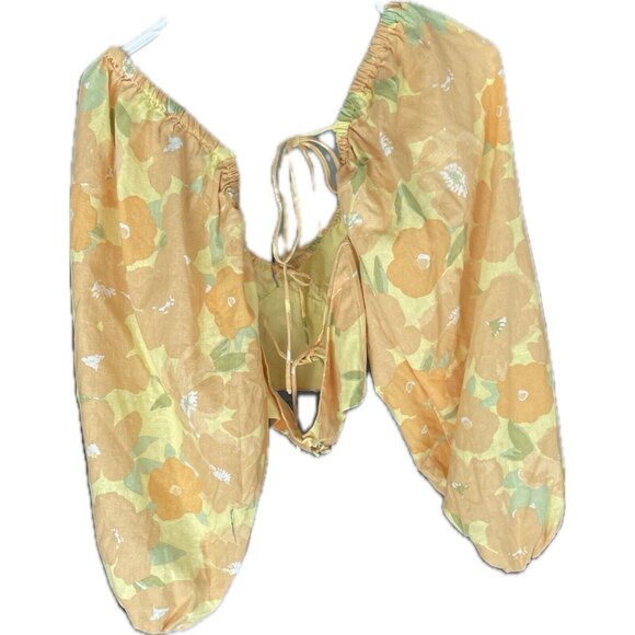 Sabo Australia Jianna Backless Top Puff Sleeves Floral Linen Blend Large - Picture 3 of 7